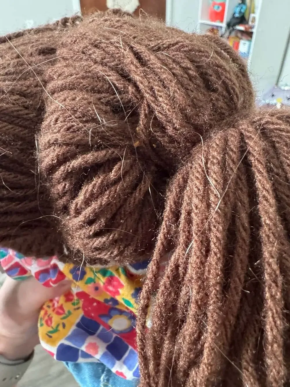 Vintage Cabbage Patch Kids Doll with Brown Yarn Hair and Quilted Patchwork Outfi